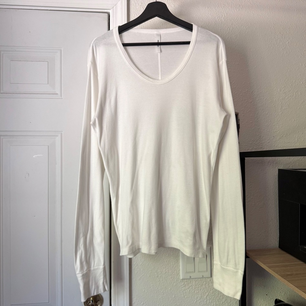 ATTACHMENT Japan white scoop neck cotton knit long sleeve tee t-shirt